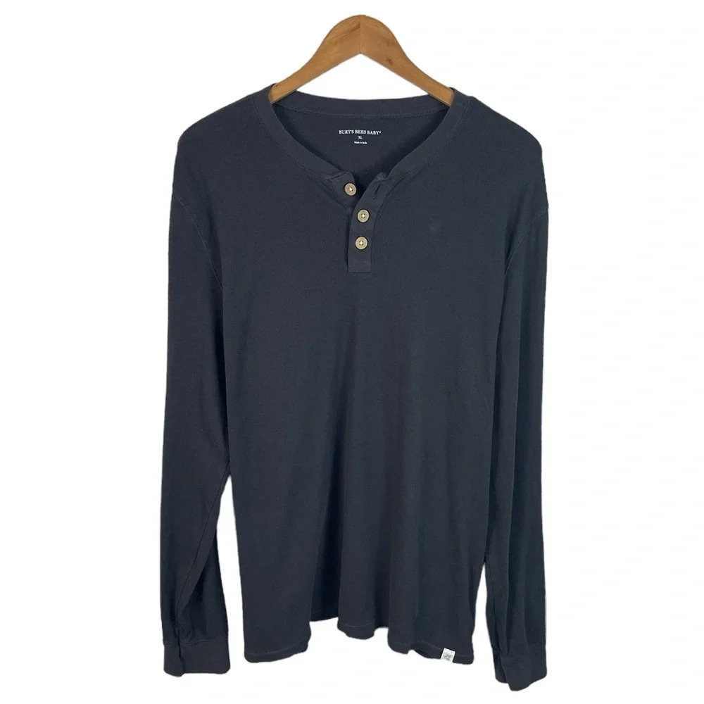 LS274 Mens Burt’s Bees Baby Trendy Thermal Henley Style Shirt XL